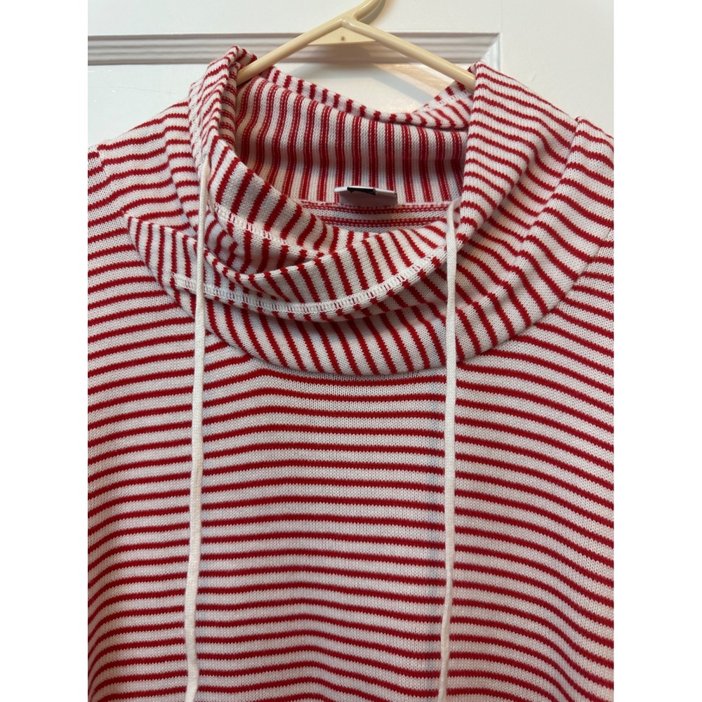 Cabi Striped Cowl Neck Sweater Red White Drawstring Knit Top 6447 XL - Picture 5 of 8